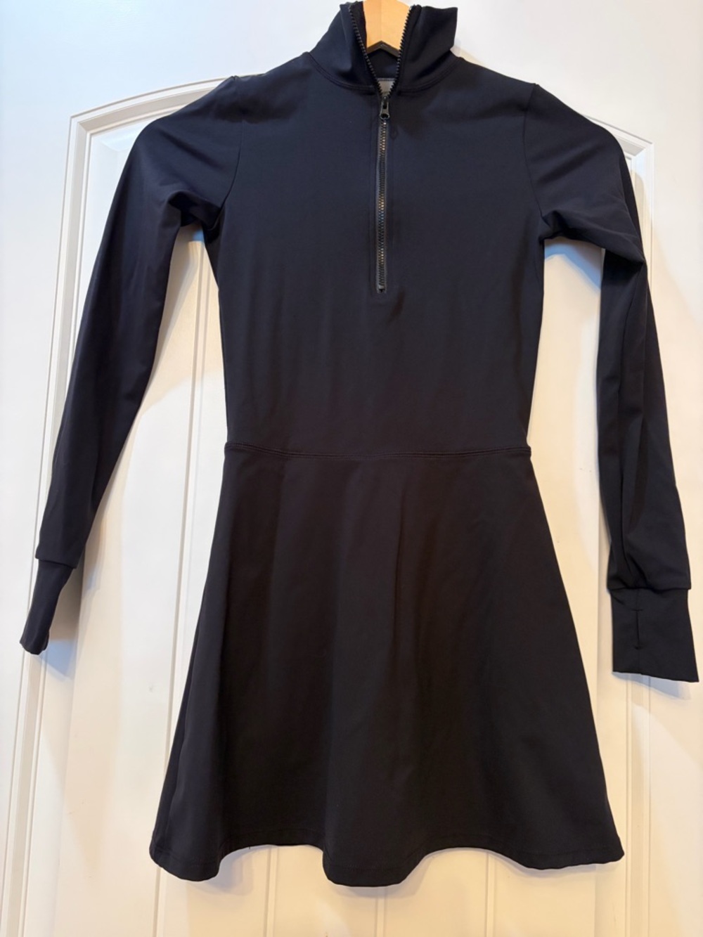Black Long-Sleeve Zip Mock-Neck Dress
